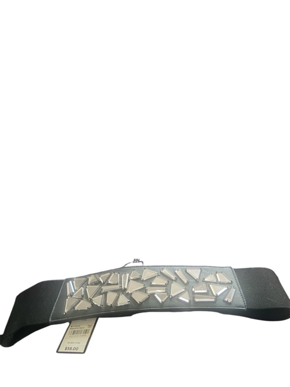 BCBG Black Elastic Waist Belt with Silver Geometric Beading